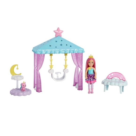 Barbie Dreamtopia Chelsea Doll Outfit Pet Kitten Gazebo Swing Playset Toys NEW - Picture 5 of 12
